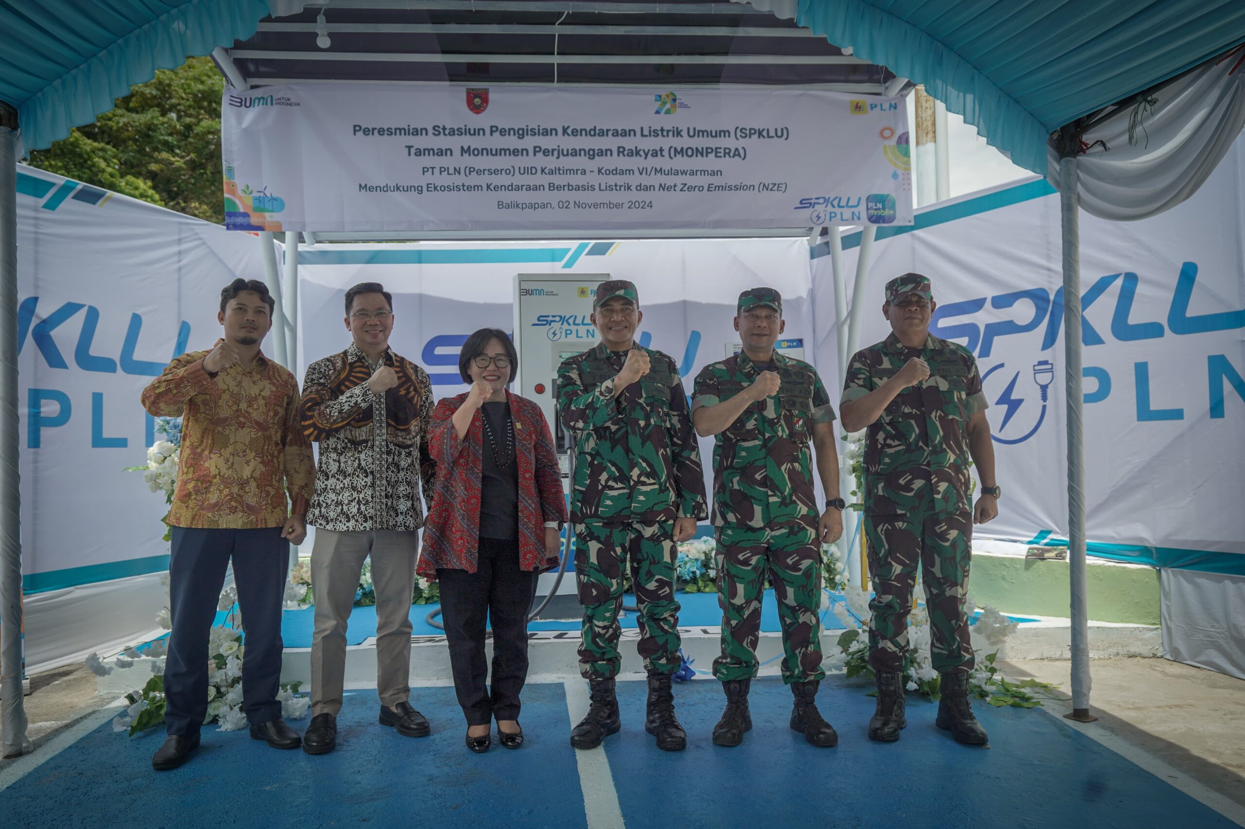 PLN UID Kaltimra berkolaborasi dengan Kodam VI/Mulawarman menyediakan SPKLU di Taman Monpera Balikpapan. Kini, total ada 11 SPKLU di Balikpapan. (Foto; PLN UID Kaltimra)