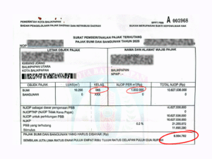 Tangkapan layar SPPT PBB milik keluarga Arif Wardhana. (ProPublika.id)