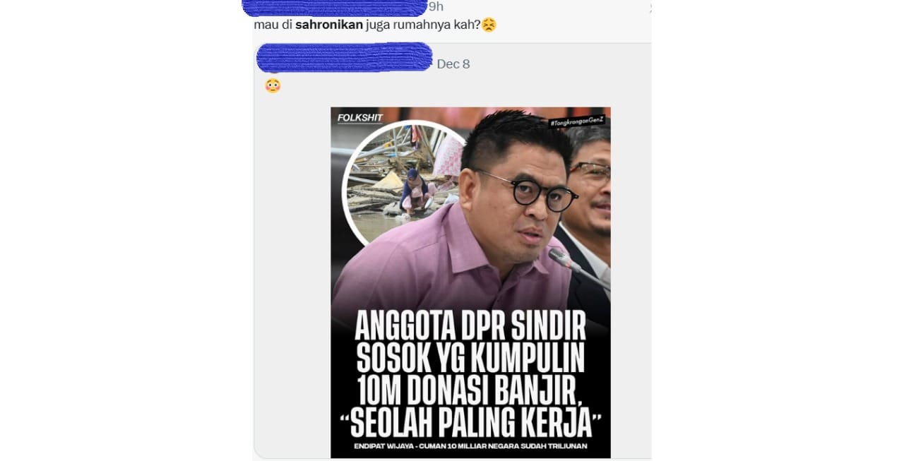Tangkapan layar unggahan salah satu netizen di media sosial, menggunakan kata "disahronikan". (Dokumentasi: Ubaidillah)