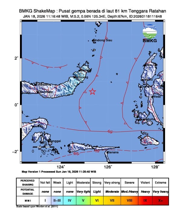 Data gempa Minahasa Tenggara. (Sumber: BMKG)