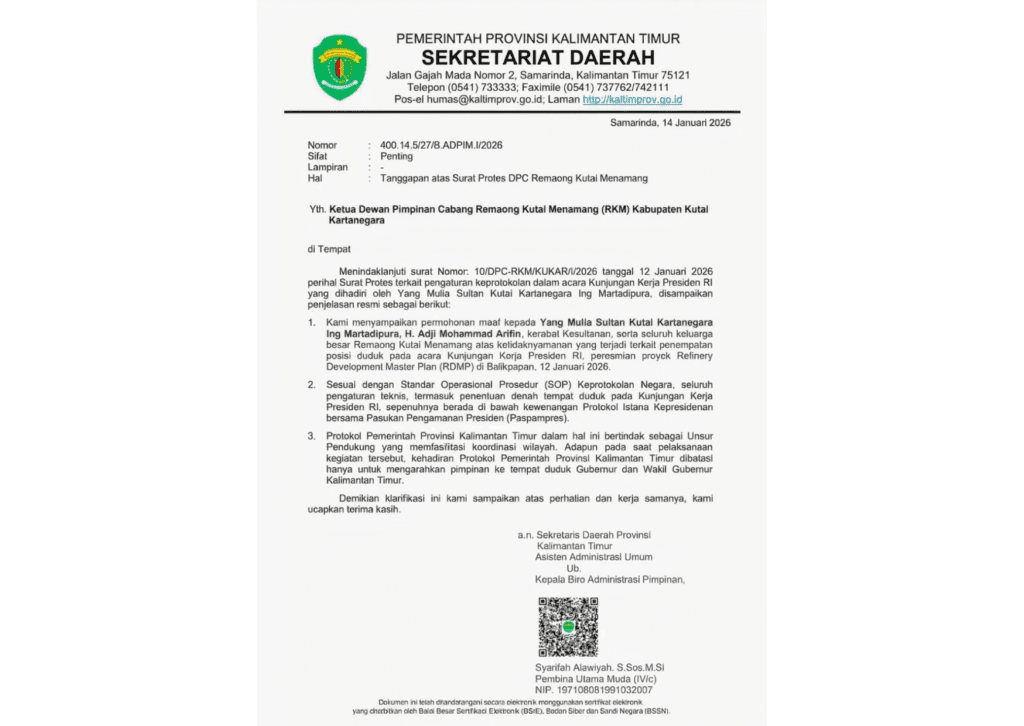 posisi duduk sultan kutai saat kunjungan presiden ke balikpapan