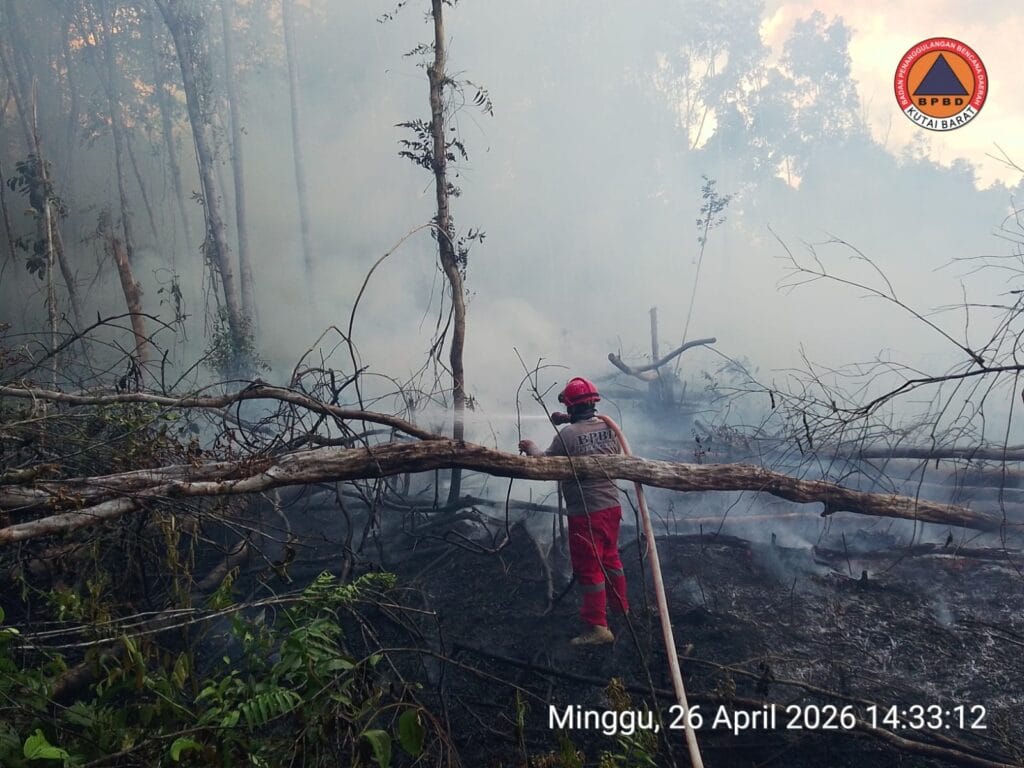Kebakaran hutan dan lahan (karhutla) terjadi di Kabupaten Kutai Barat, Provinsi Kalimantan Timur, pada Minggu (26/4/2026). Api berhasil dipadamkan hari itu juga. (Foto: BNPB)