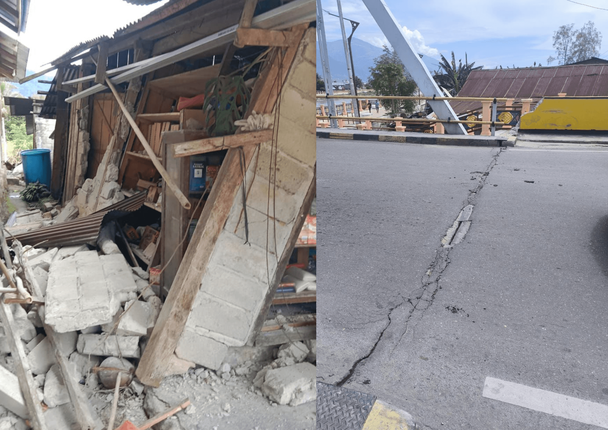 Dampak kerusakan pada salah satu fasilitas bangunan akibat guncangan kuat gempa tektonik M 6,7 di Sulawesi Tengah, Selasa (16/6/2026). Hingga kini, rincian jumlah bangunan rusak dan potensi adanya korban jiwa masih dalam proses pendataan oleh BNPB dan BPBD setempat. (Foto: BNPB)